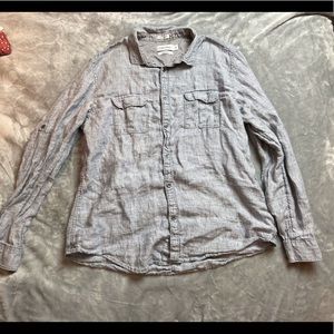 Mens Calvin Klein Classic Fit Casual Button Front Shirt Size Large 100% Linen